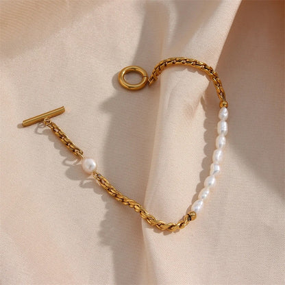 316L Stainless Steel Vintage Irregular Pearl OT Buckle Chain Bracelet