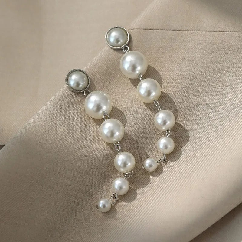 Pearls Long Dangle Earrings for Women Statement Jewelry Vintage Wedding Party Drop Earrings Golden Silver Color