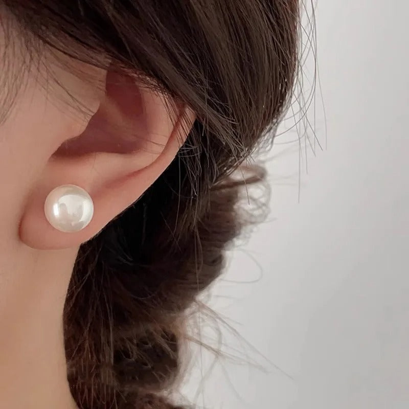 925 Sterling Silver Pearl Stud Earrings Simple Style for Women