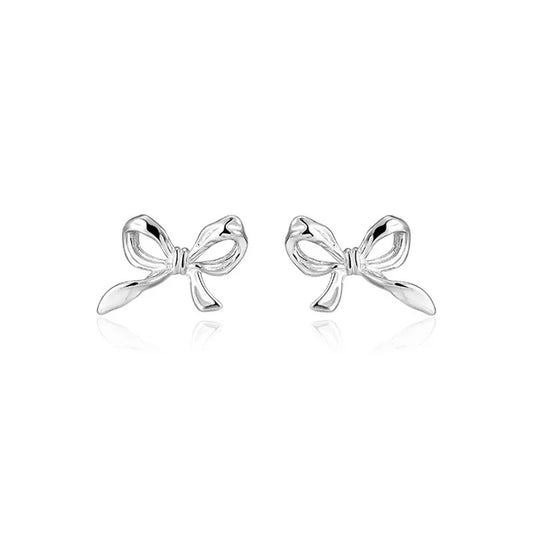 1Pair Sweet Cute Bow Stud Earrings for Women Korea Silver Color Ribbon Earrings New Simple Minimalist Ear Piercing Jewelry Gifts