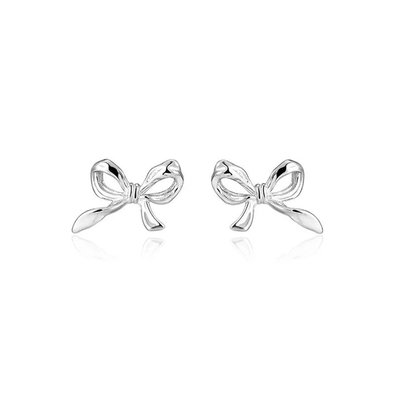 1Pair Sweet Cute Bow Stud Earrings for Women Korea Silver Color Ribbon Earrings New Simple Minimalist Ear Piercing Jewelry Gifts
