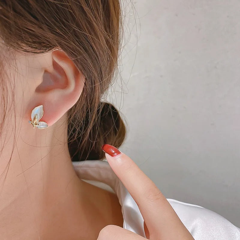 Women’s Fashion Butterfly Earrings Personality Golden Crystal Studs