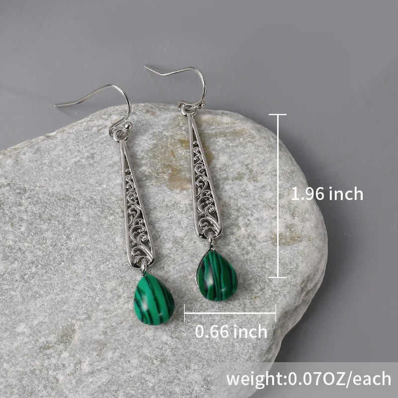 Vintage Green Drop Pendant Earrings Bohemian Style Jewelry for Women