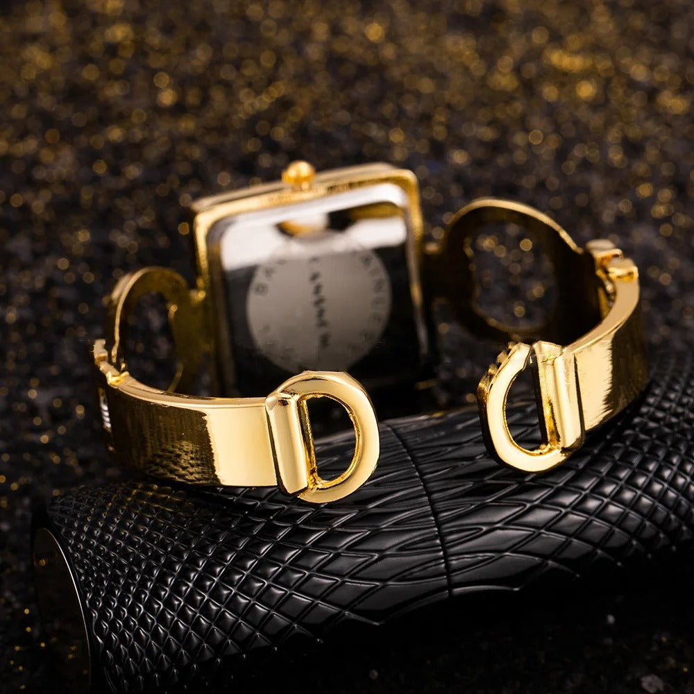 Luxury Gold Bangle Watch for Women Stainless Steel Quartz Wristwatch