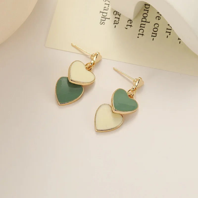 925 Silver Green Peach Heart Drop Earrings Korean Fashion Jewelry