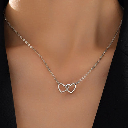 Tiny Double Hollow Heart Chain Necklace for Women Fashion Love Necklace Valentine's Day Jewelry