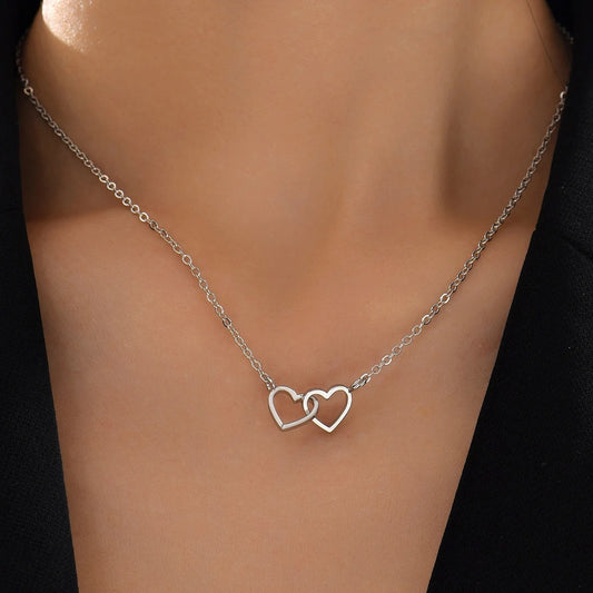 Tiny Double Hollow Heart Chain Necklace for Women Fashion Love Necklace Valentine's Day Jewelry