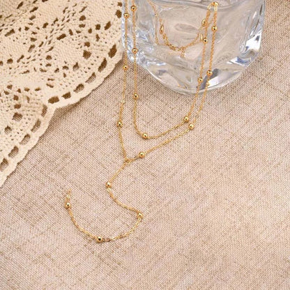 Gold Plated Lariat Necklace for Women, Double Layered Long Chain Drop Pendant Choker Necklaces Fashion Gifts
