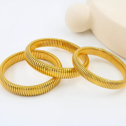 Gold Plated Steel Elastic Bracelet Wide Punk Chunky Spiral Bangle