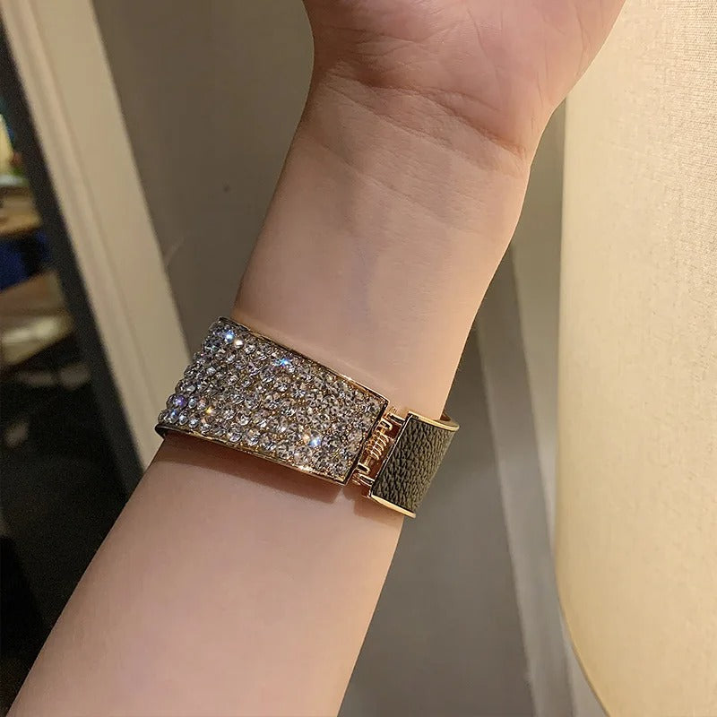 Diamond Inlaid Leather Elastic Bracelet Women’s Fashion Jewelry