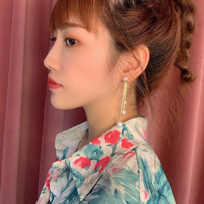 Women’s Simulated Pearl Tassel Drop Earrings Elegant Jewelry