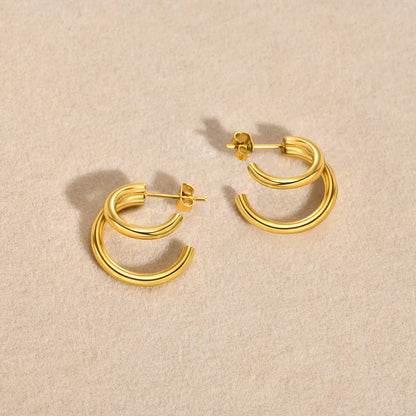 Chic Minimalist Smooth Hoop Earrings for Women Lady,Gold Color Fashion Tube Round Ear Gifts Stud Earring Stainless Steel Jewelry