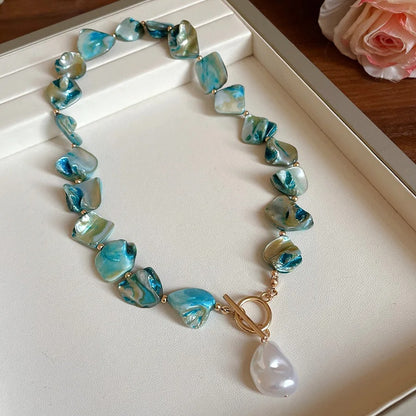 Vintage Irregular Starfish Shell Pearl Pendant Necklace for Women Beach Pearl Vacation Style Charm Jewelry Wedding Gifts