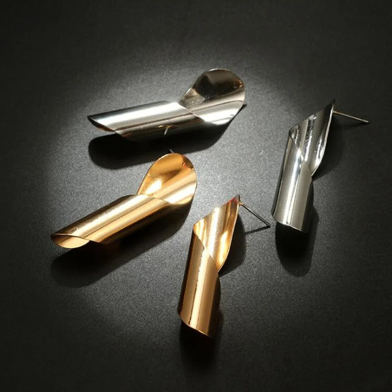 Irregular Rolled Metal Dangle Earrings for Women Silver Punk Jewelry