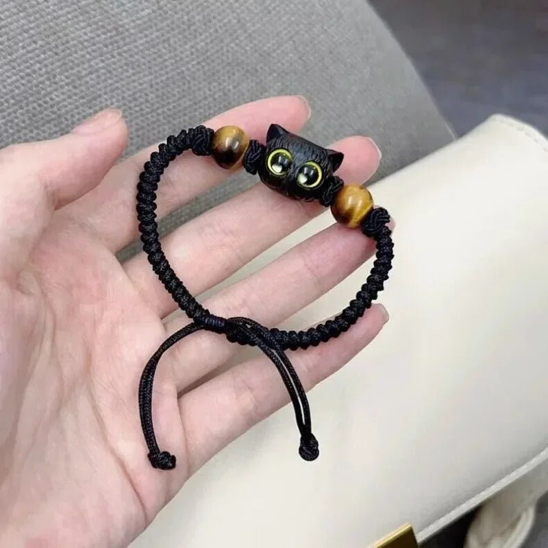 2PCS Black Cat Beaded Bracelets Women Men Handmade Jewelry