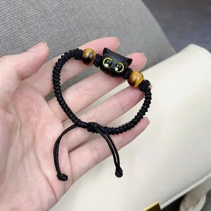 2PCS Black Cat Beaded Bracelets Women Men Handmade Jewelry
