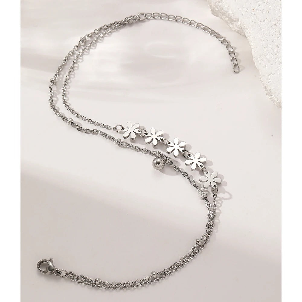 Stainless Steel Flower Ball Anklet Chic Party Jewelry for Women