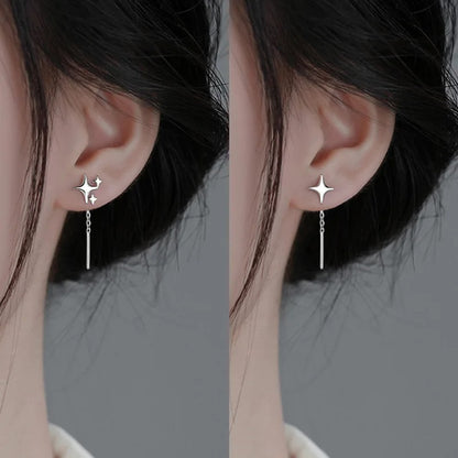 2025 New Korean Star Ear Wire Tassel Thread Chain Climb Star Pendants Drop Earrings Women's Straight Hanging Earings Jewelry