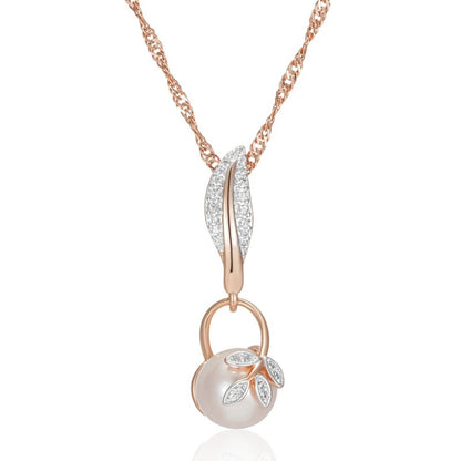 Kinel Crystal Flower Pearl Necklace 585 Rose Gold & Silver Mix