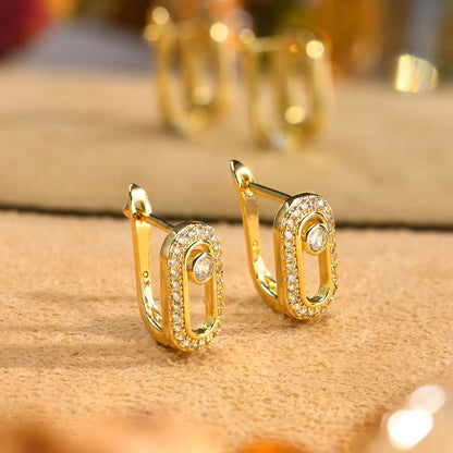 Trendy Paperclip Hoop Earrings Metal CZ Stone Huggies for Women