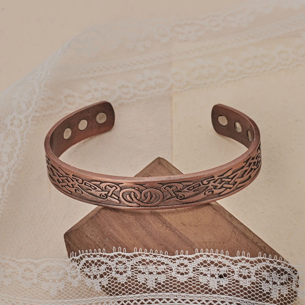 European and American Copper Vintage Simple Double Ring Pattern Magnet Energy Ring Bracelet Set