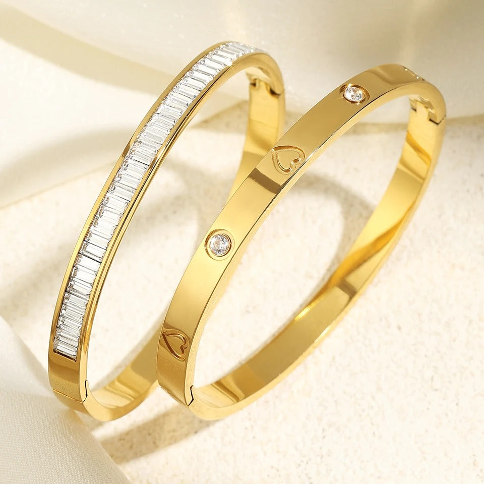 2 Pieces Stainless Steel Bangle Bracelet Shiny Zircon Nail Series Waterproof Bracelet Exquisite Birthday Gift Jewelry