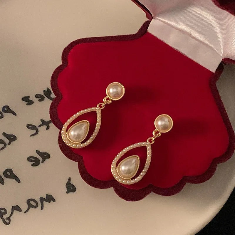Imitation Pearl Water Drop Earrings for Women Vintage Dangle Jewelry