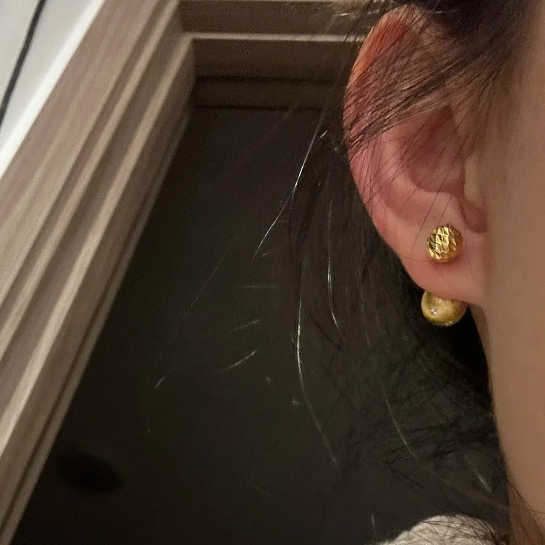 Cute Gold Round Ball Stud Earrings Inlaid with Small Zircon Women