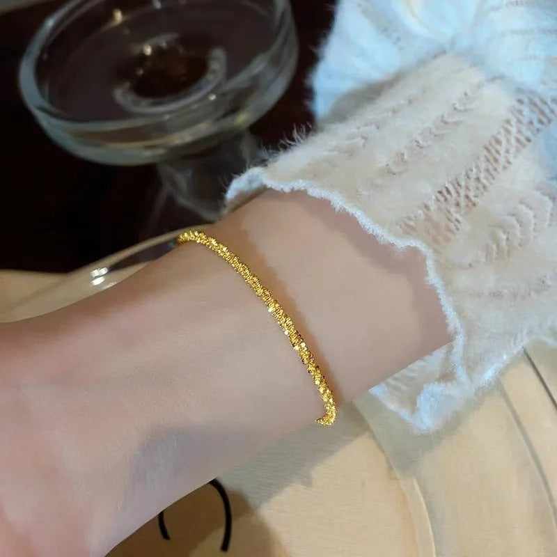 Pure Gold Color Shiny Bracelet Chain for Women Wedding Jewelry