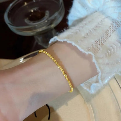 Pure Gold Color Shiny Bracelet Chain for Women Wedding Jewelry