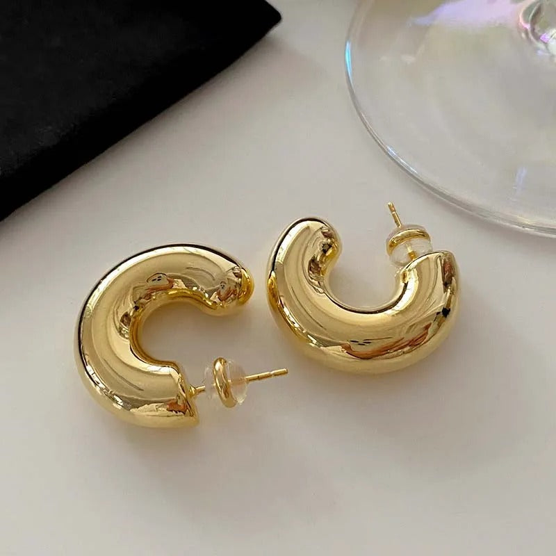 Vintage Metal  Shape Hoop Earrings for Women Girls Minimalism Gold Silver Color Round Thick Chunky  Earrings Jewelry