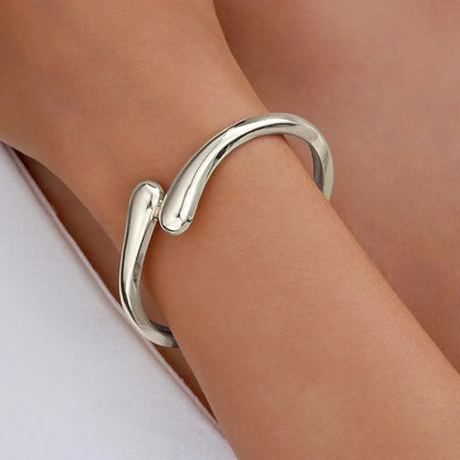 Women's Open Cuff Bangle Simple Teardrop Shaped Gold Silver Jewelry