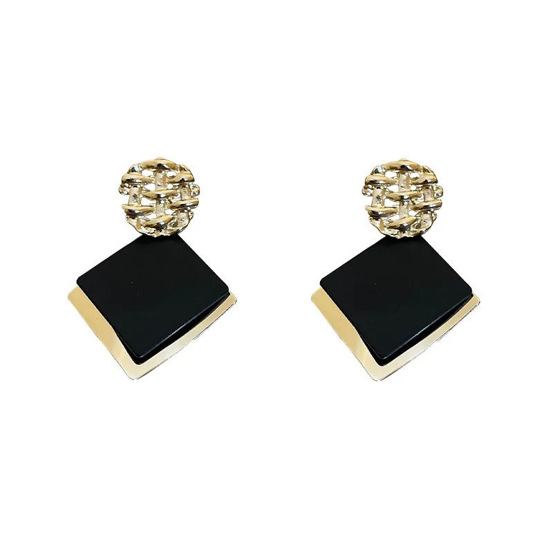 Double Color Rhombus Dangle Earrings Hollow Golden Women