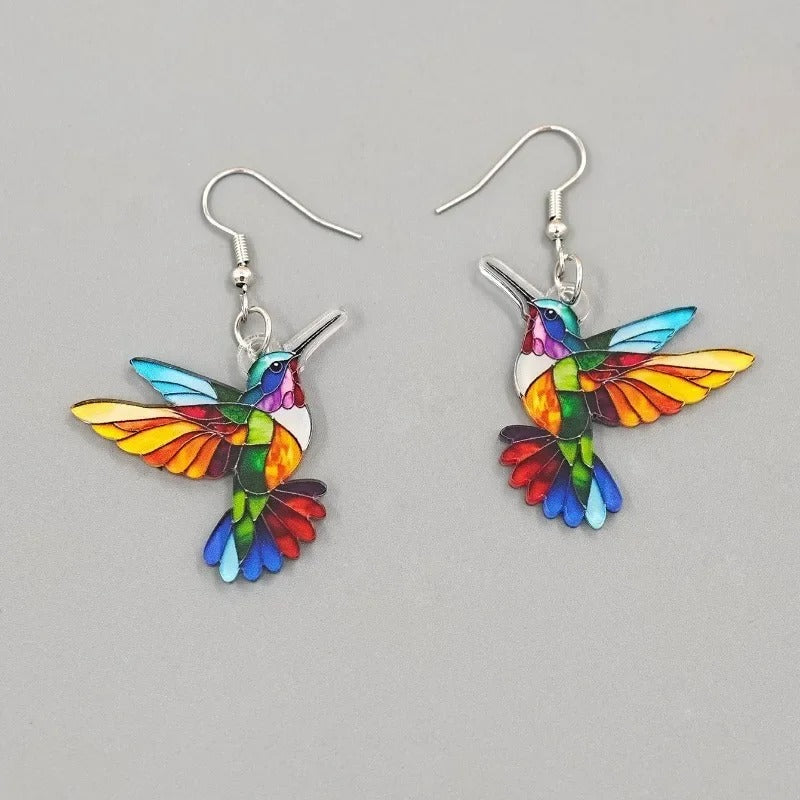 Acrylic Hummingbird Drop Earrings 2D Bird Shape Women Girls