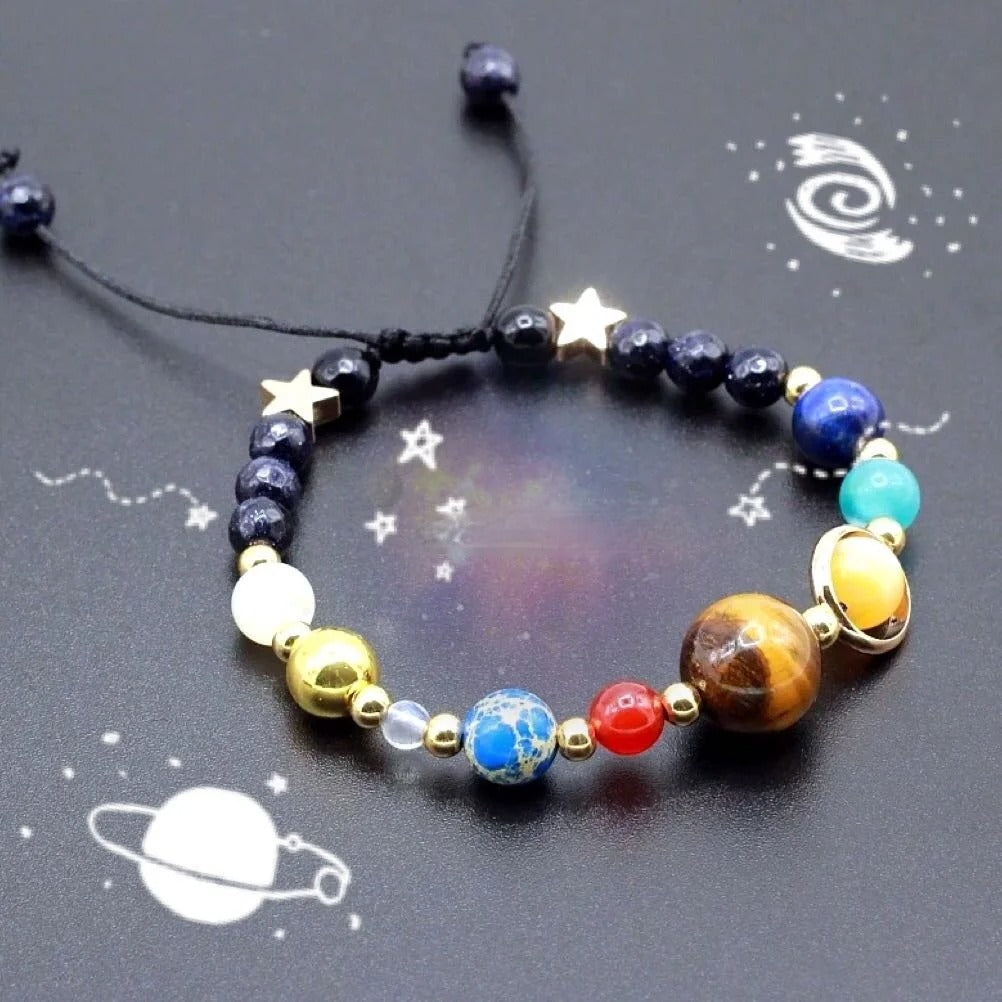 Cosmic Solar System Bracelet Hand-Woven Planet Beads for Women