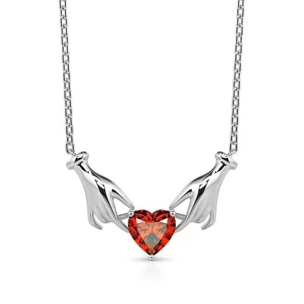 Creative Hands Red Rhinestone Love Heart Charms Pendant Necklace Jewelry Trendy Alloy Zirconia Choker Necklaces Party Gift