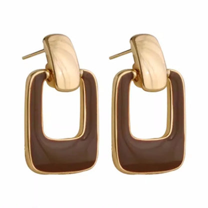 Classic Geometry Brown Hollow Square Drop Earrings for Women