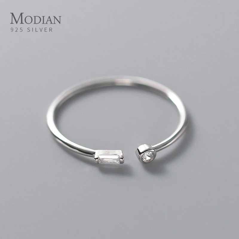 Modian 925 Sterling Silver CZ Ring Adjustable 14K Gold for Women