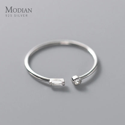 Modian 925 Sterling Silver CZ Ring Adjustable 14K Gold for Women