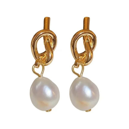 2025 New French Elegant Gold Color Bean Spliced Flat Pearl Earrings for Korean Fashion Jewelry Party Women's Sweet Accessories