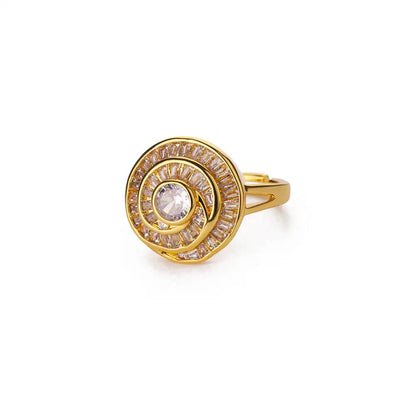 Gold Round Zircon Open Ring Stainless Steel Geometric Wedding Jewelry for Women
