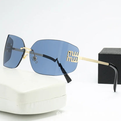 Curved One-Piece Frameless Square Sunglasses for Women UV400