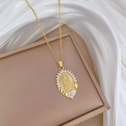 Fashion Exquisite Gorgeous Virgin Mary Necklace Classic Personalized Flower Hundred Stainless Steel Lucky Girl Party Gift