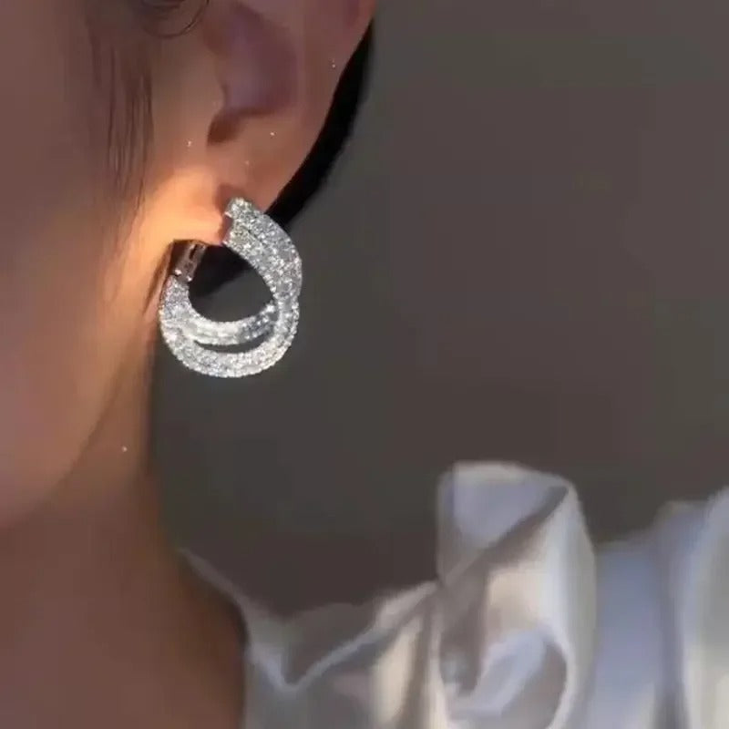 Double Layer Earrings for Women Zircon C-shaped New Fashion Personality Cool Girls Party Accessories Jewelry Women