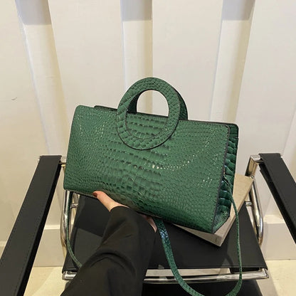 Women’s Green Crocodile PU Leather Shoulder Bag