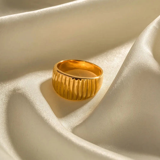 Stainless Steel Wide Edge Ring – Vertical Texture Punk Fashion Jewelry for Women, Factory Direct