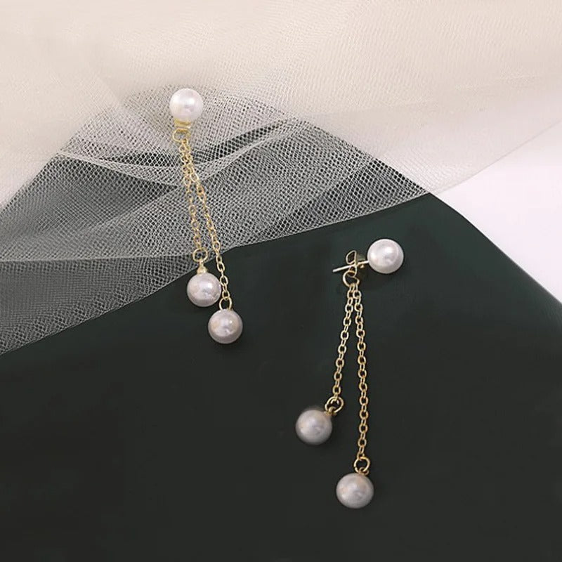 Korean Pearl Tassel Drop Earrings Women Wedding Party Jewelry