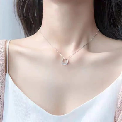 New 925 Sterling Silver Round Zircon Necklace Simple Style Pendant Choker Shiny Charm Woman Necklace Birthday Gift Fine Jewelry
