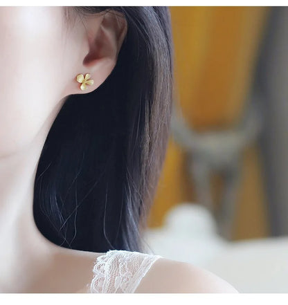 Korean Flower Stud Earrings Women’s Simple Elegant 14K Gold Jewelry