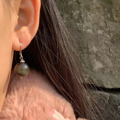 Natural Golden Obsidian Hoop Earrings Sterling Silver Jewelry